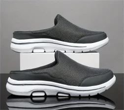Mens Mesh Slip-on Mules - Breathable, Buckle Closure, PU Insole, MD Sole - Solid Color, Casual Walking Shoes for Outdoor Activities