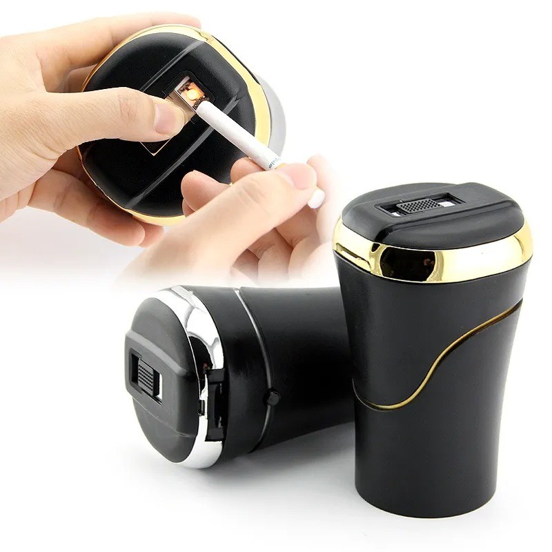 Smokeless USB Rechargeable Push-Pull Car Ashtray with LED Light