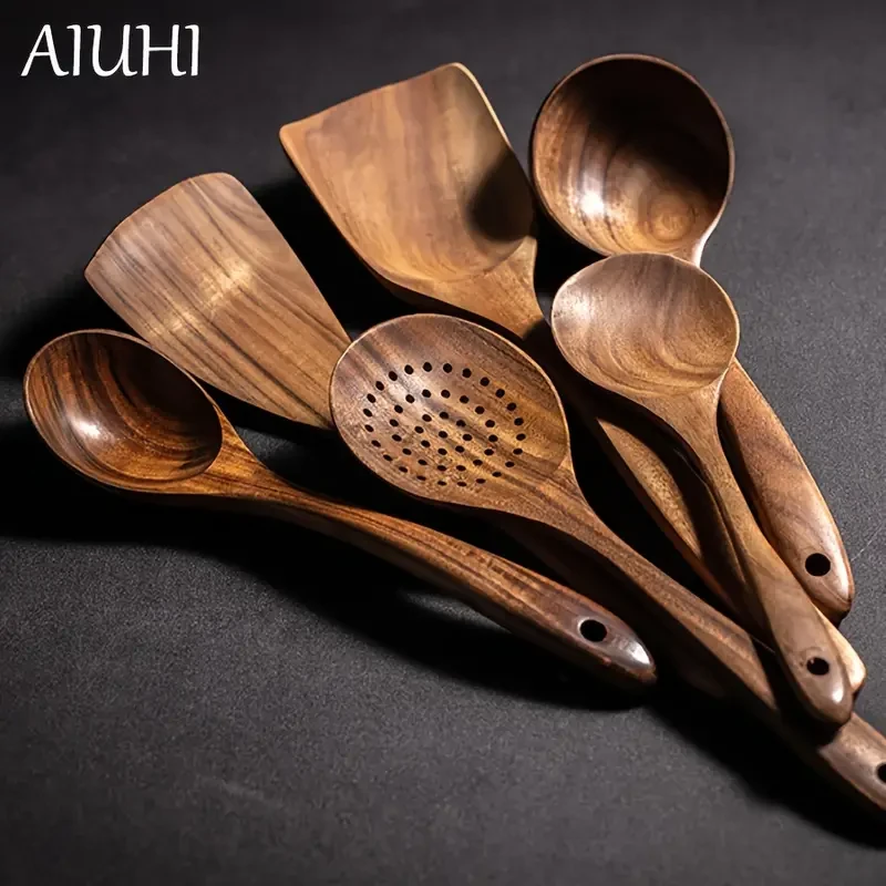 6pcs/5pcs Wooden Spoons, Kitchen Wooden Utensils for Cooking
