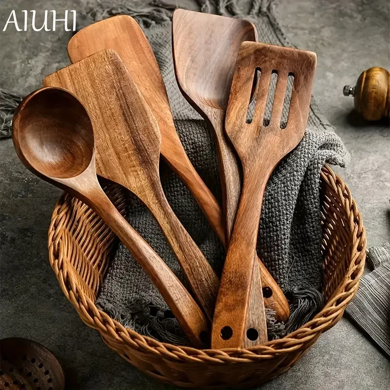6pcs/5pcs Wooden Spoons, Kitchen Wooden Utensils for Cooking