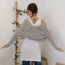 Autumn And Winter Warm Knitted Shawl Women's Hollowed-out Double Sleeve Shawl Collar Fashion Natural For Home And Party