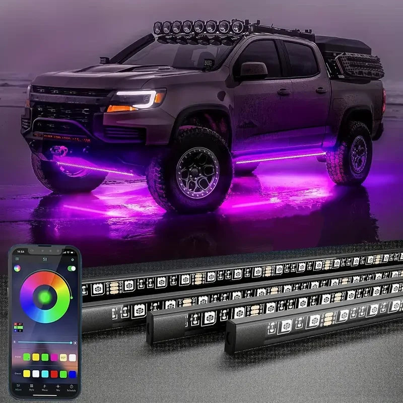 4pcs Car Underglow Neon Accent Strip Lights - App Control