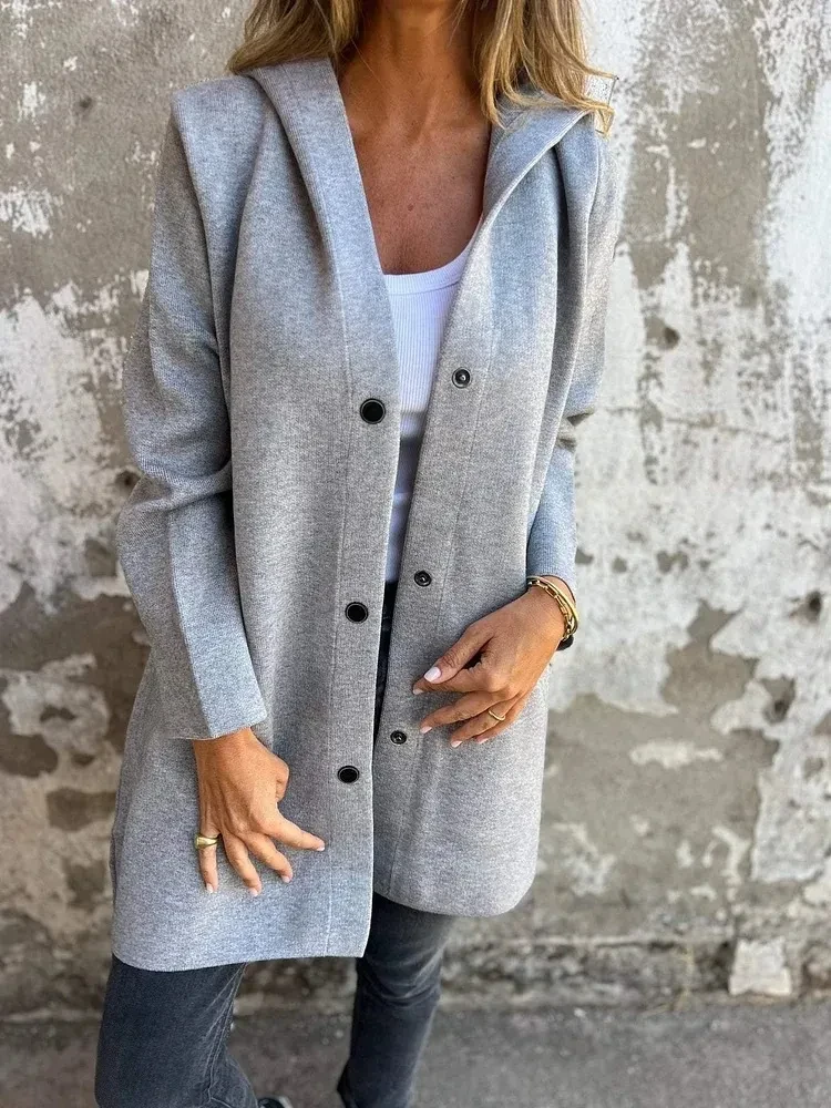 Casual Hooded Single-Breasted Cardigan Fashion Loose Solid Color Jacket Spring And Autumn Women's Clothing