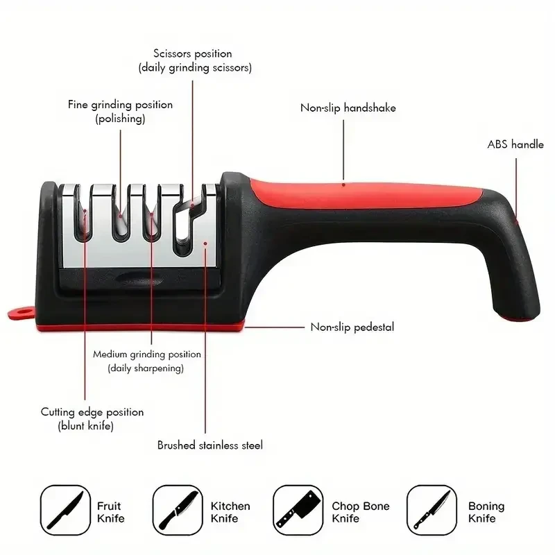 4-Stage Professional Knife Sharpener – Diamond and Ceramic Rods, Safe Design