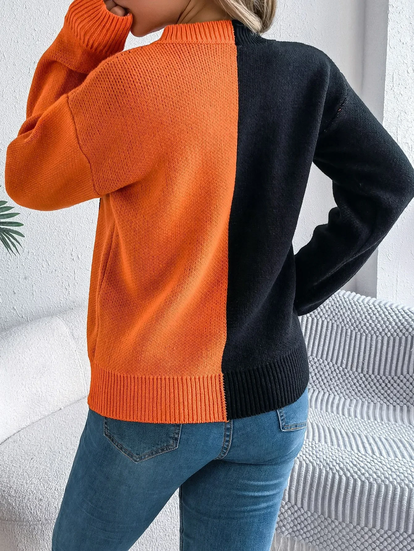Halloween Contrast-color Pullover Sweater For Women's Clothing