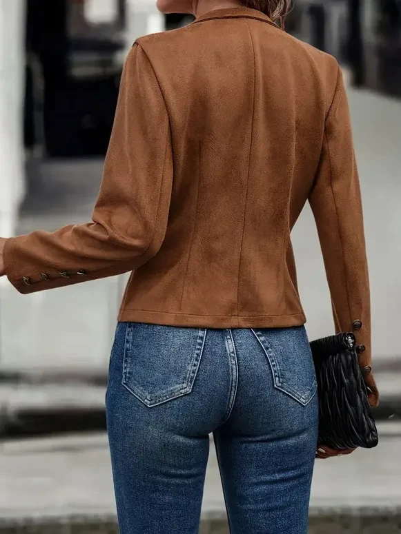 Decorative Design Fashion Retro Suede Long Sleeve Outwear Tops Coat For Womens Clothing