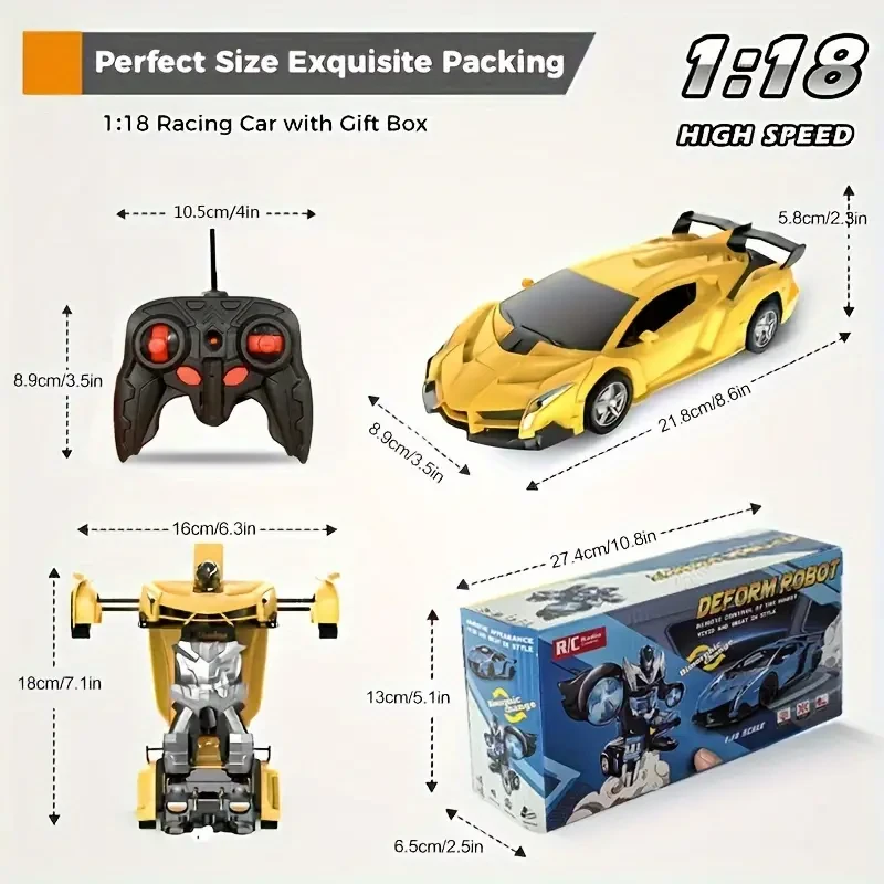 Transforming Remote Control Car: 360° Rota-Tion, Cool LED Lights, Suitable for Ages 3-6