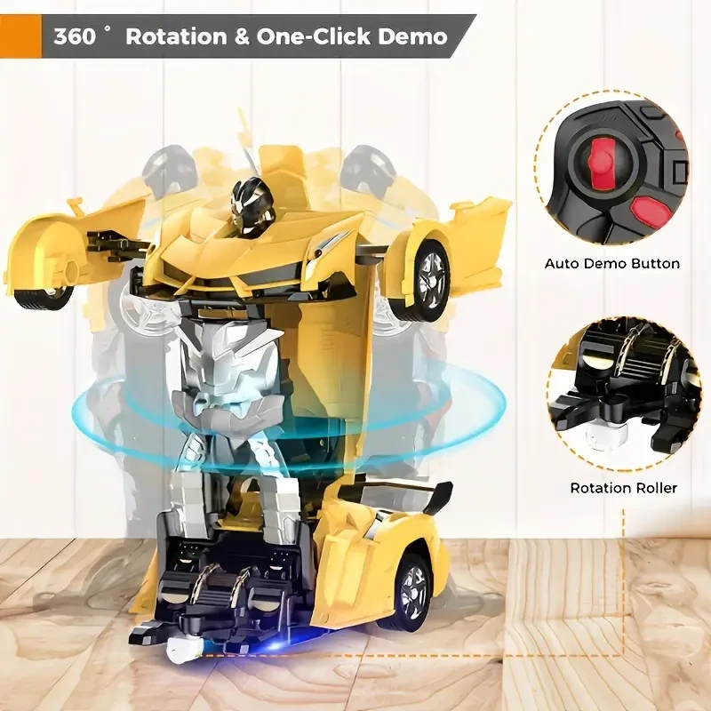 Transforming Remote Control Car: 360° Rota-Tion, Cool LED Lights, Suitable for Ages 3-6