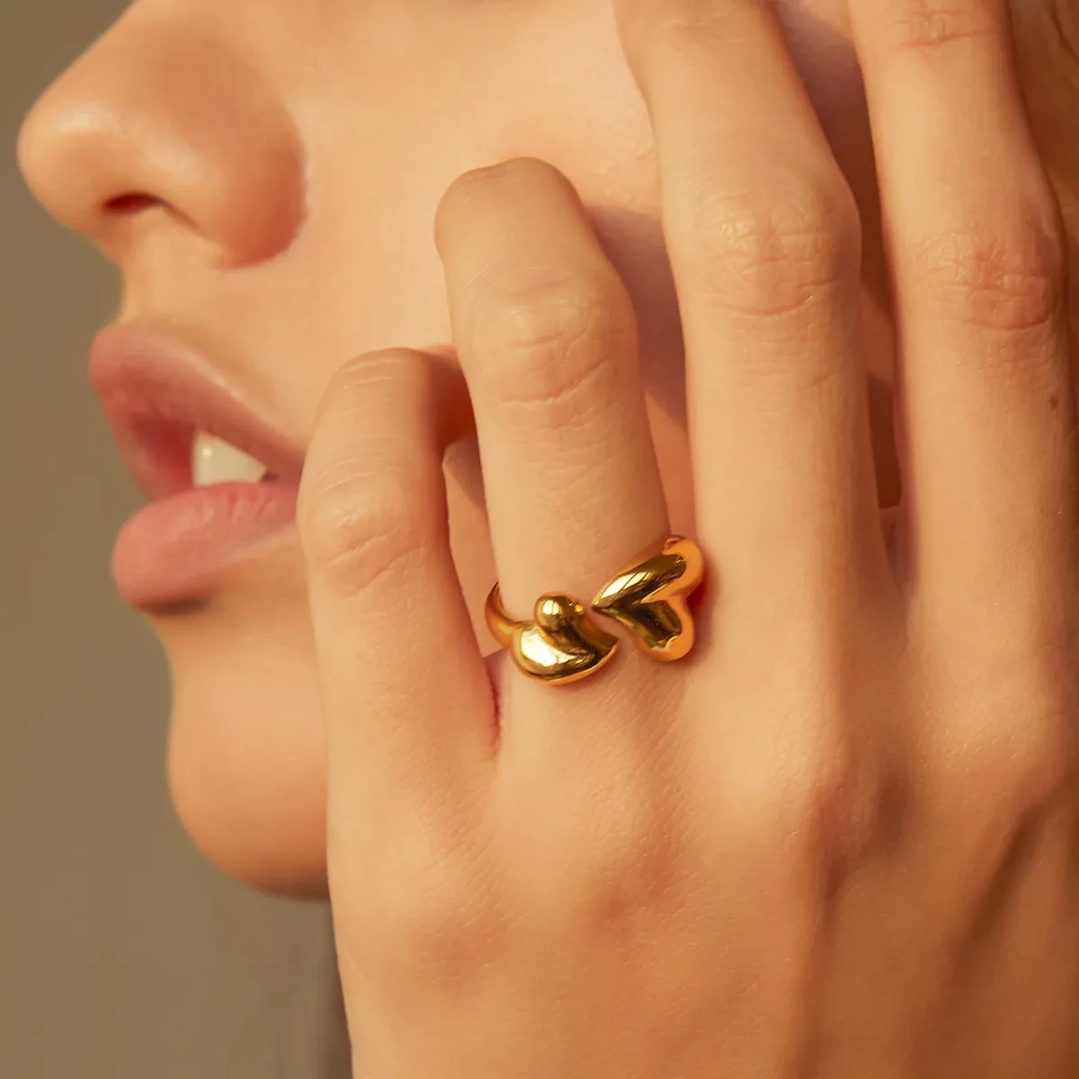 Stainless Steel Asymmetric Heart Shape Open Ring