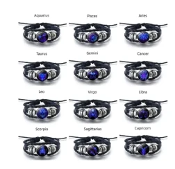 12 Constellations Luminous Bracelet Fashion Nightlight Punk Style Starry Sky Bracelet For Men Women Children