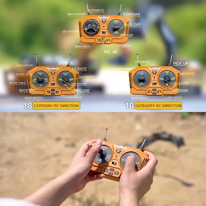 9 Channels Remote Control Bulldozer - 2.4Ghz RC Construction Vehicle with Light, Sound, and Rechargeable Batteries