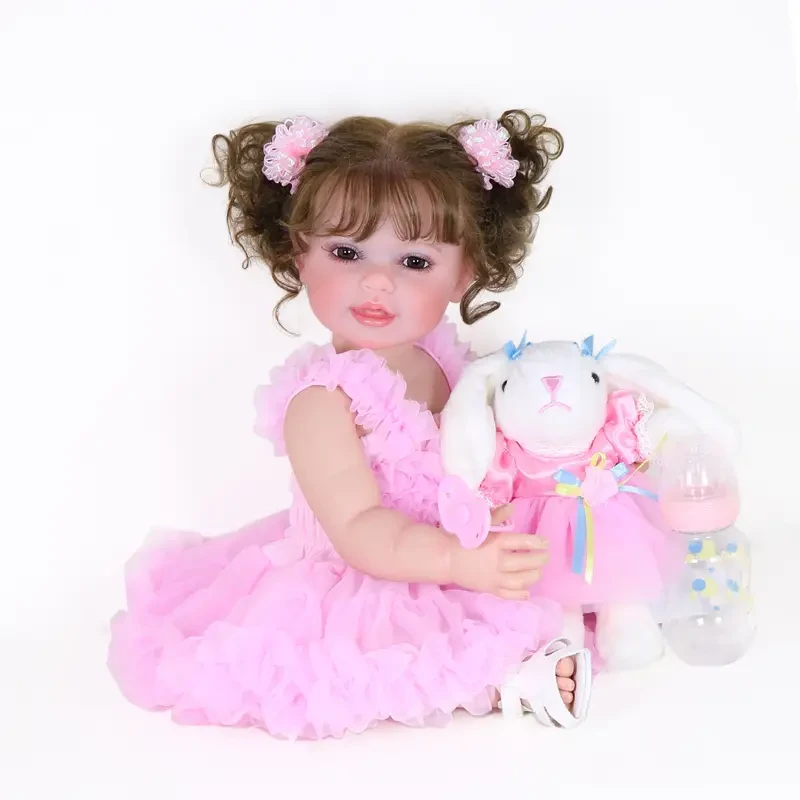 22-Inch Huggable Realistic Plush Bunny Doll - Soft Rooted Hair, Visible Veins, 3D Painted Skin, Cuddly Companion - Perfect Gift for Halloween, Thanksgiving, Christmas, Easter, and Carnival Occasions