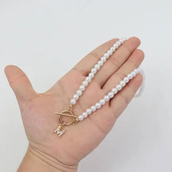 Pearl Chain OT Buckle Inlaid 26 Letter Necklace