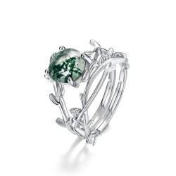Silver Green Moss Ring For Women