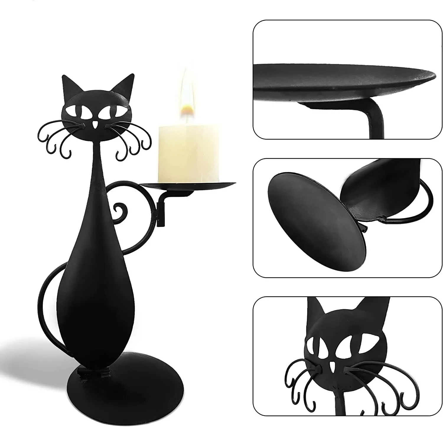 1pc Whimsical Black Metal Cat Candle Holder