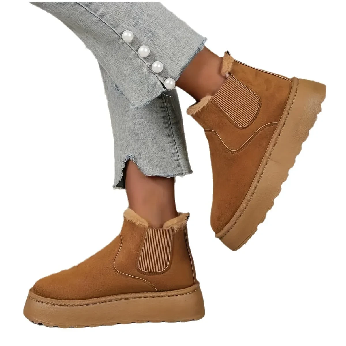 Winter Snow Boots Fashion Flat Thick-soled Cotton Shoes Round Toe Warm Plush Ankle Boot For Women