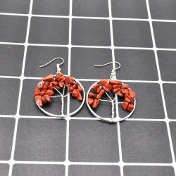 Natural Crystal Crushed Stone Tree Wishing Tree Earrings Crystal Tree Earrings Jewelry