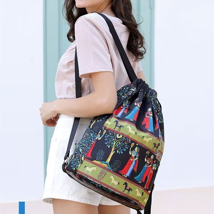Foldable Waterproof Drawstring Large Capacity Embroidered Backpack