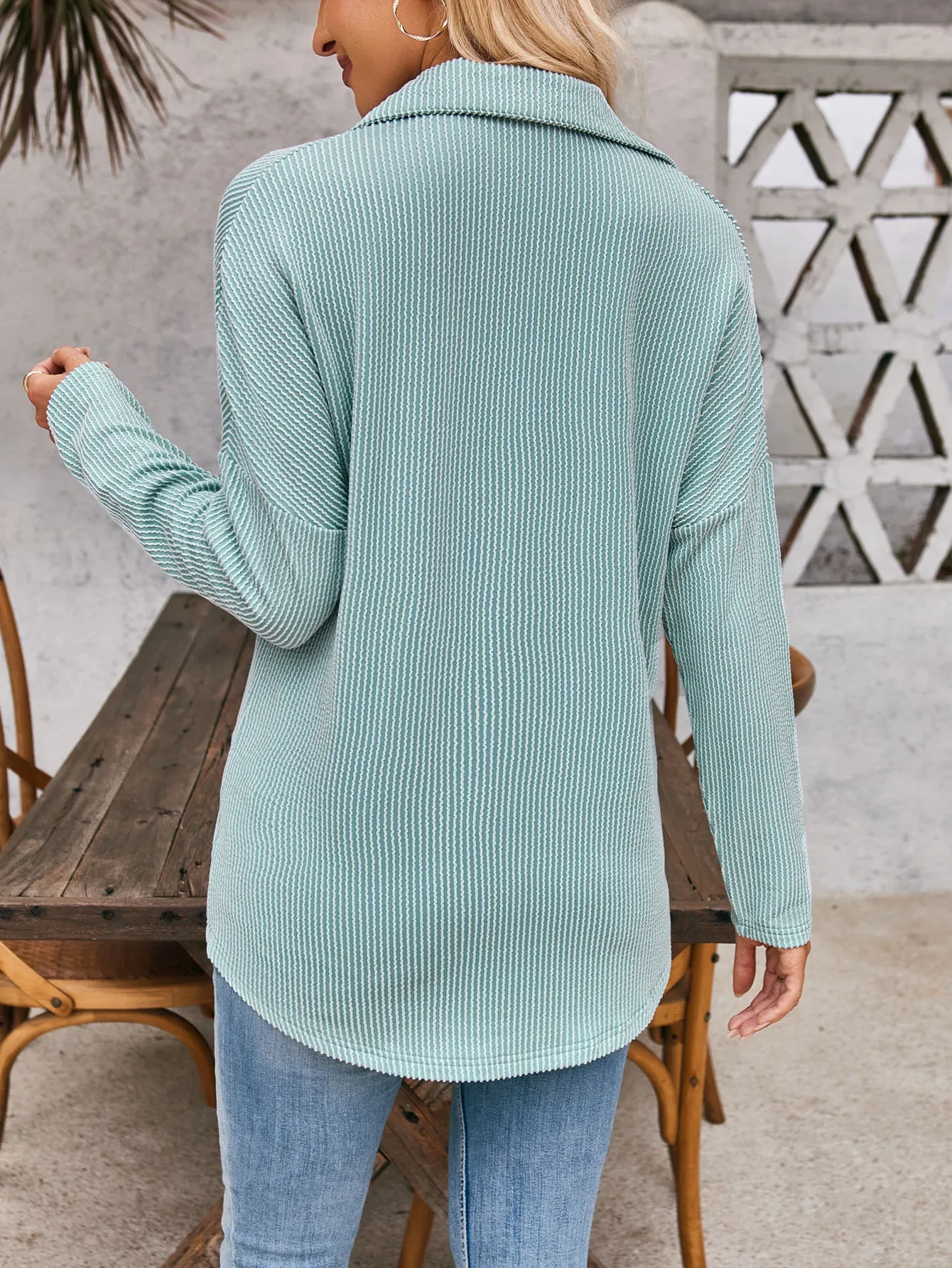 Striped Contrast Color Pocket Long Sleeve Shirt