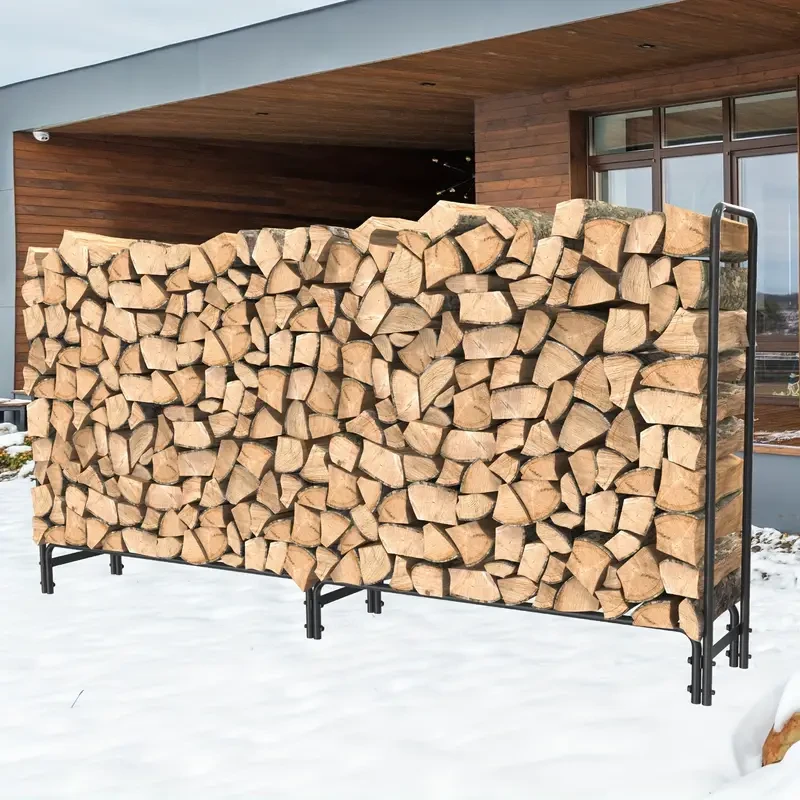 Heavy-Duty Metal Firewood Rack – Wrought Iron Log Holder for Fireplace