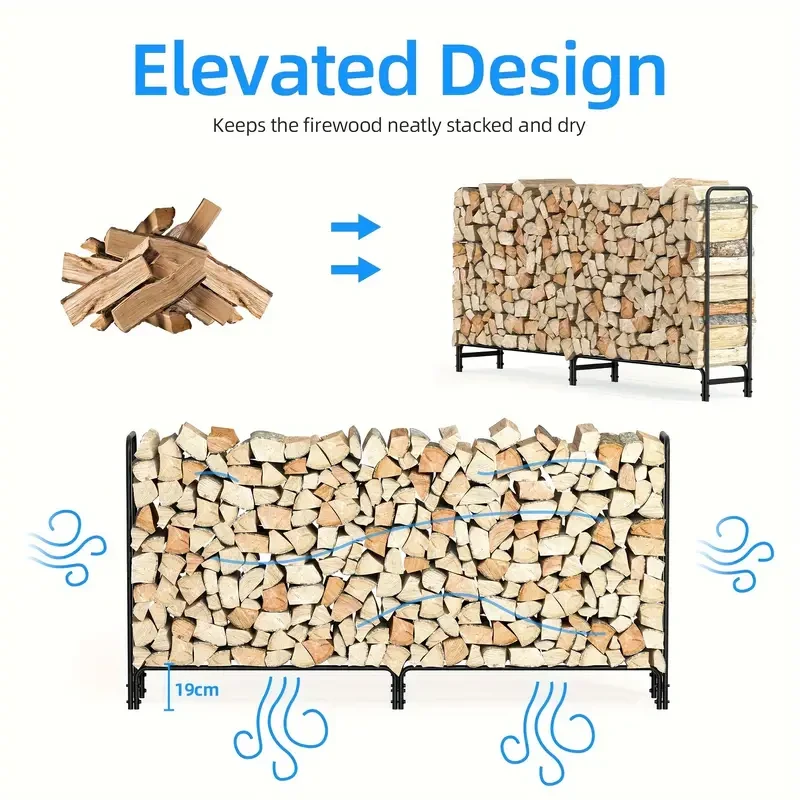 Heavy-Duty Metal Firewood Rack – Wrought Iron Log Holder for Fireplace