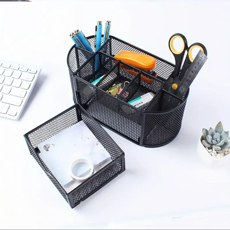Pen Holder Mesh Desk Tidy – Desktop Stationery Organizer with Drawer