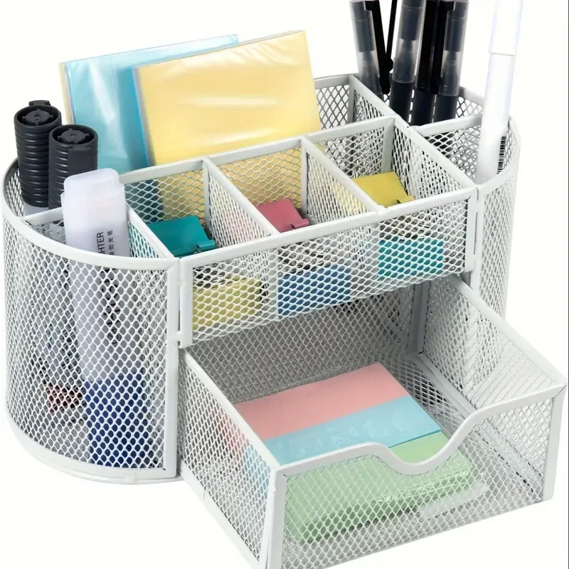 Pen Holder Mesh Desk Tidy – Desktop Stationery Organizer with Drawer