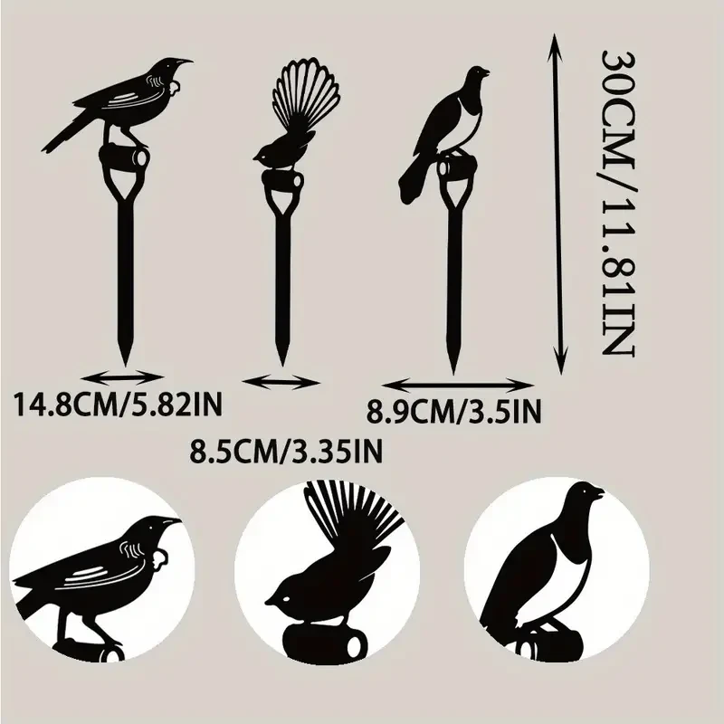 Charming 3pcs Bird Family Metal Garden Stakes – Outdoor Patio & Lawn Decor