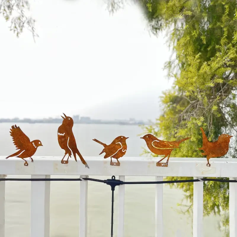 5pcs Rusty Metal Birds Set – Outdoor Garden & Yard Decor