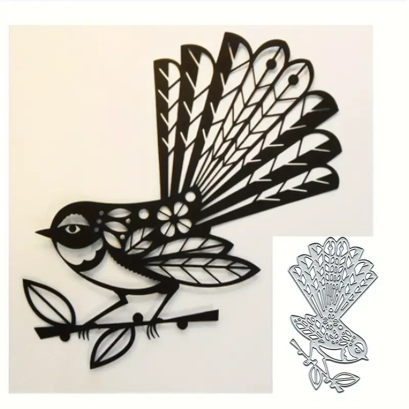 Silvery Carbon Steel Bird & Floral Cutting Dies – 10.16x9.4cm Embossing Stencil Set