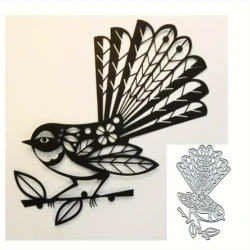 Silvery Carbon Steel Bird & Floral Cutting Dies – 10.16x9.4cm Embossing Stencil Set
