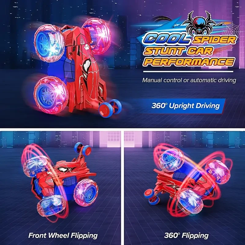Remote Control Stunt Car Toy with LED Wheels - 360° Rotating Off-Road Vehicle - 2.4GHz Wireless Radio Controlled Racing Car for Kids Aged 3-6 - Battery Operated Birthday & Holiday Gift