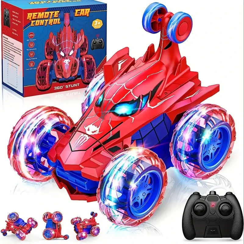 Remote Control Stunt Car Toy with LED Wheels - 360° Rotating Off-Road Vehicle - 2.4GHz Wireless Radio Controlled Racing Car for Kids Aged 3-6 - Battery Operated Birthday & Holiday Gift