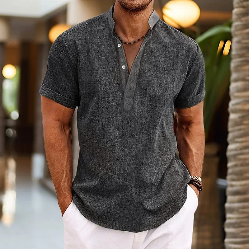 Stand Collar Short Sleeve Shirt