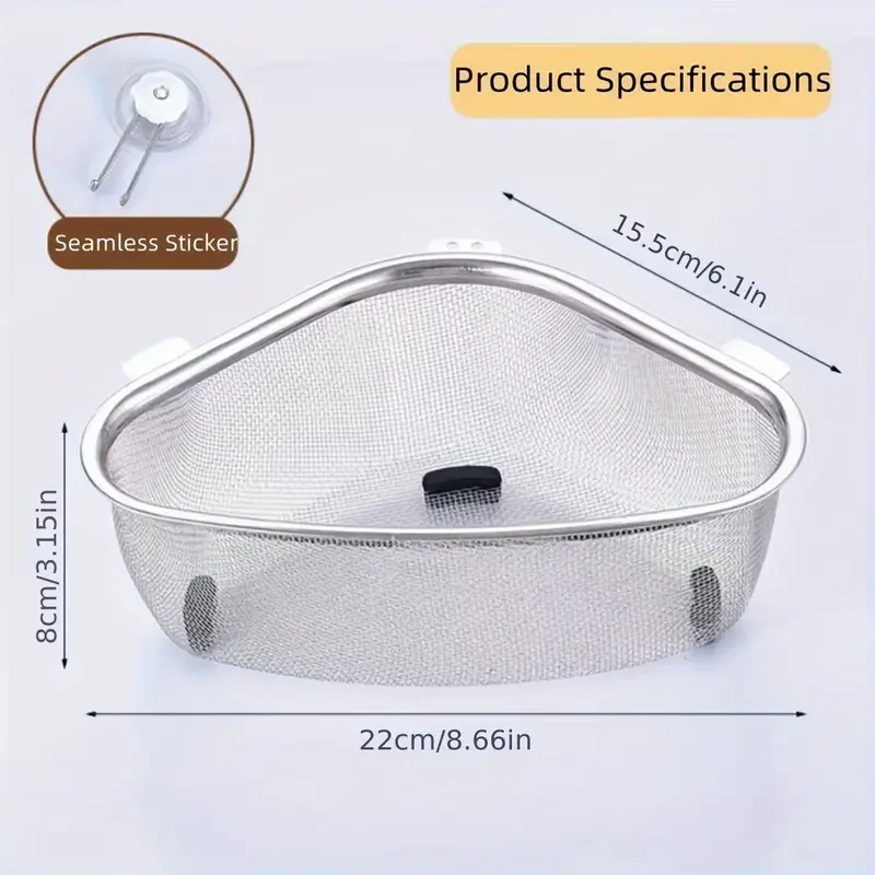 201 Stainless Steel Triangle Corner Sink Strainer – Multipurpose Kitchen Mesh Basket