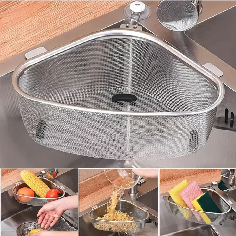 201 Stainless Steel Triangle Corner Sink Strainer – Multipurpose Kitchen Mesh Basket