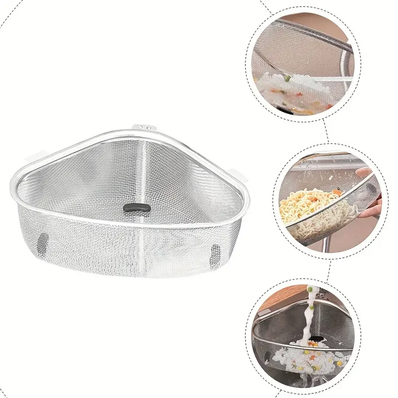 201 Stainless Steel Triangle Corner Sink Strainer – Multipurpose Kitchen Mesh Basket