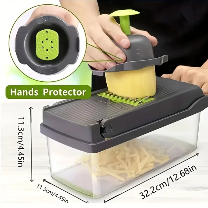 16-in-1 Multifunctional Vegetable Chopper – Manual Slicer & Dicer with Container