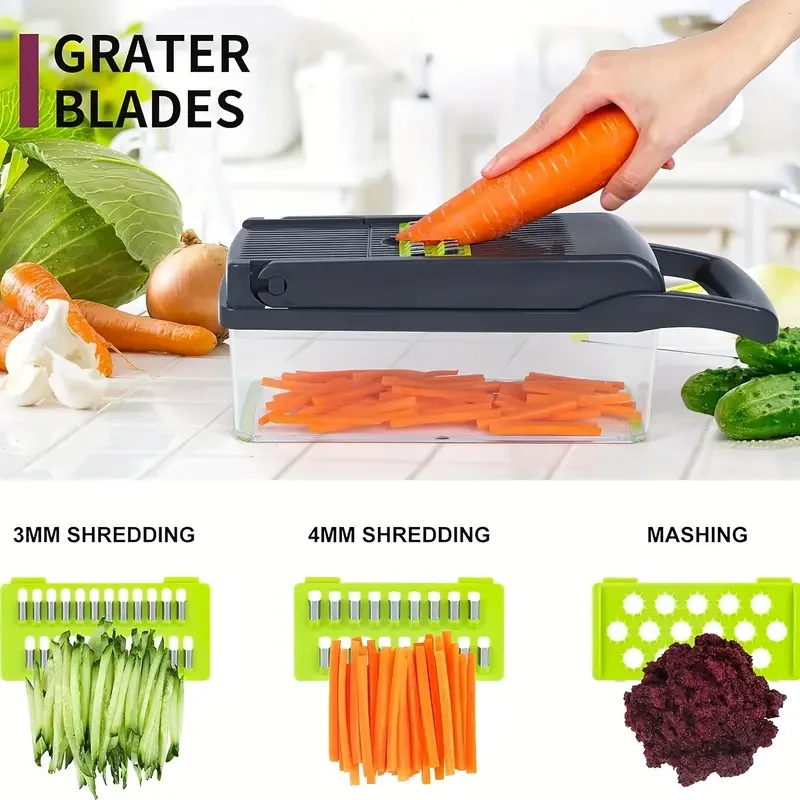 16-in-1 Multifunctional Vegetable Chopper – Manual Slicer & Dicer with Container
