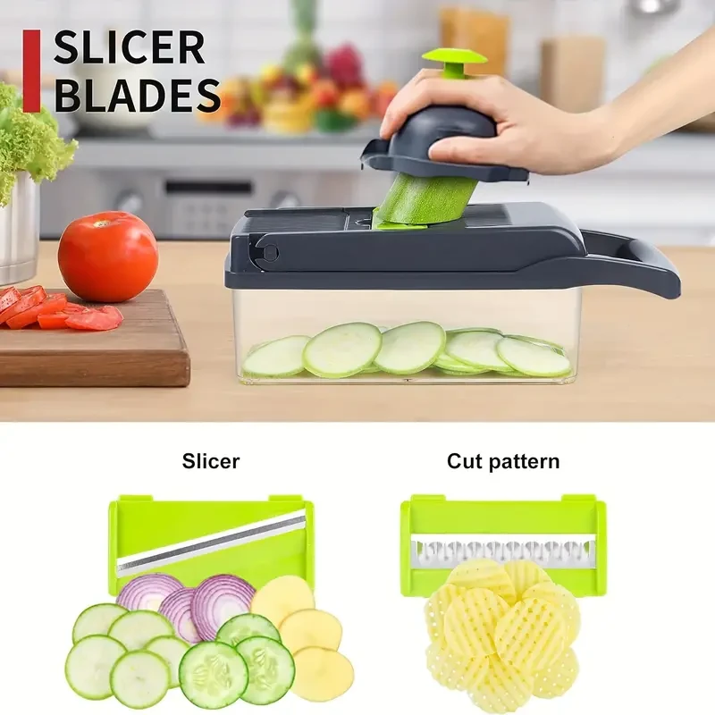 16-in-1 Multifunctional Vegetable Chopper – Manual Slicer & Dicer with Container