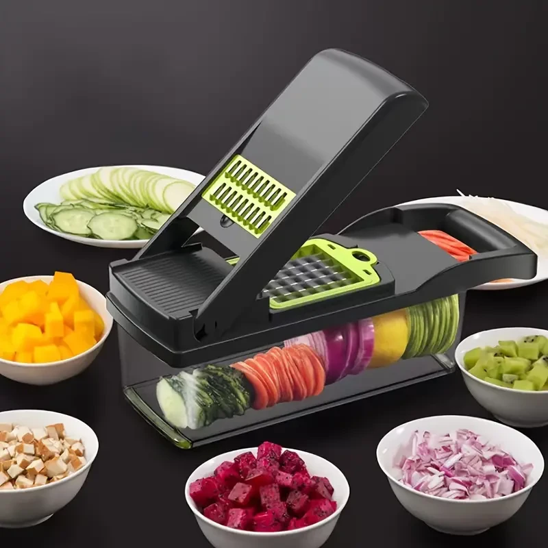 16-in-1 Multifunctional Vegetable Chopper – Manual Slicer & Dicer with Container