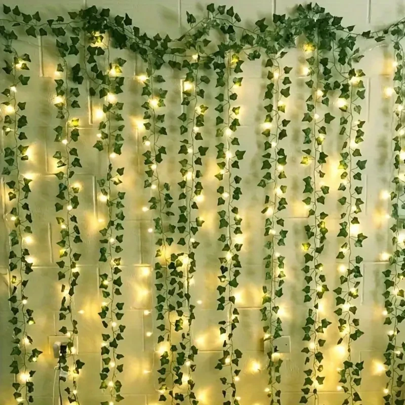 5.0m Artificial Ivy Leaf Plants with LED String Lights – Green Vine Garland