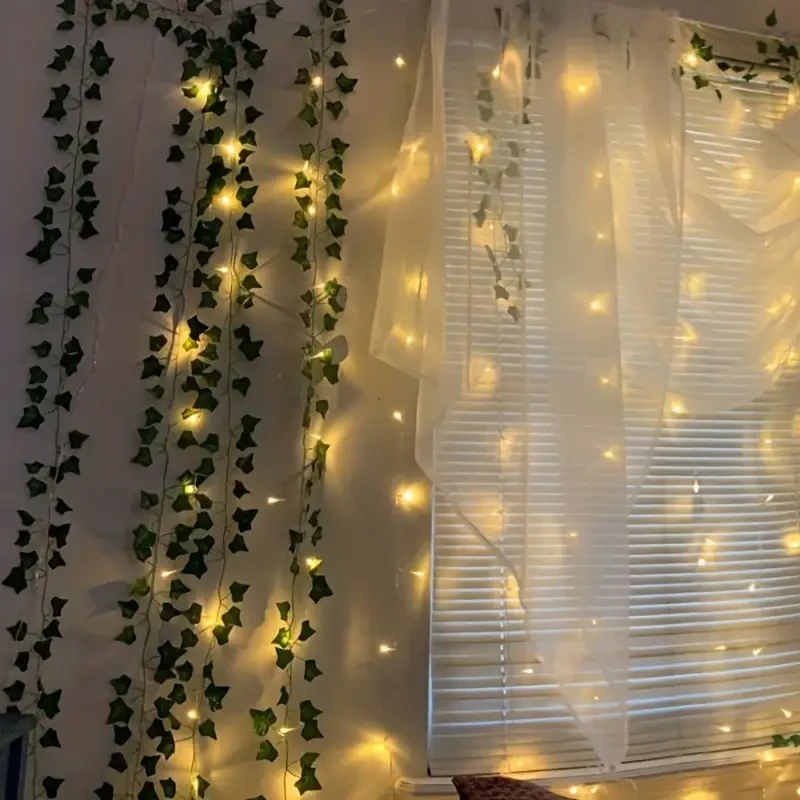 5.0m Artificial Ivy Leaf Plants with LED String Lights – Green Vine Garland