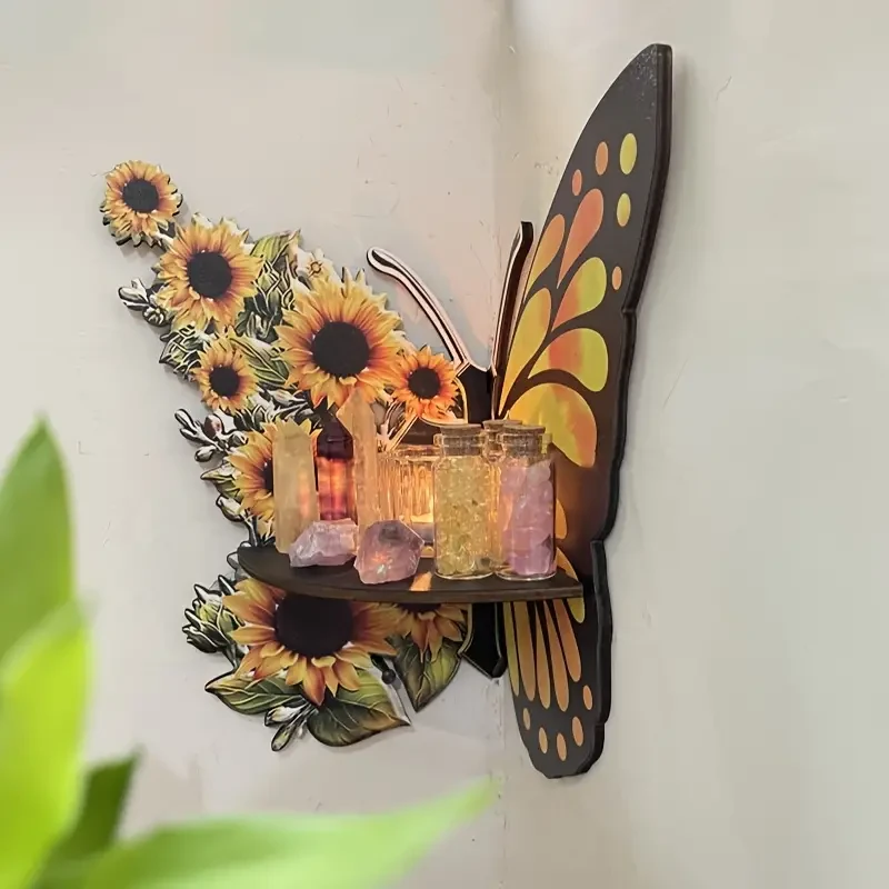 Whimsical Sunflower Butterfly Wall Corner Rack – Spacious Storage Shelf for Home & Party Decor