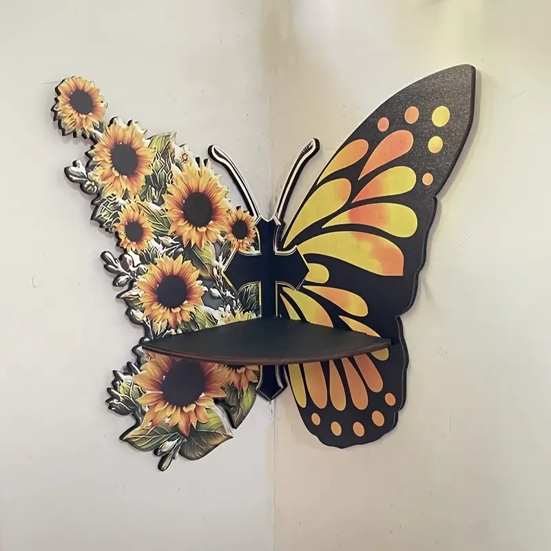 Whimsical Sunflower Butterfly Wall Corner Rack – Spacious Storage Shelf for Home & Party Decor