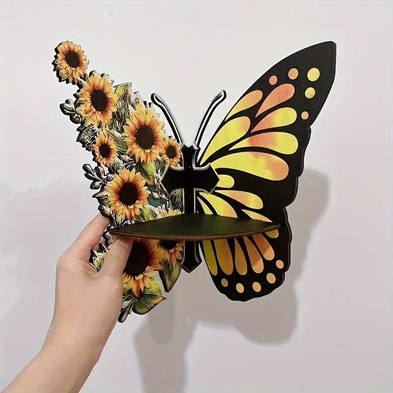Whimsical Sunflower Butterfly Wall Corner Rack – Spacious Storage Shelf for Home & Party Decor