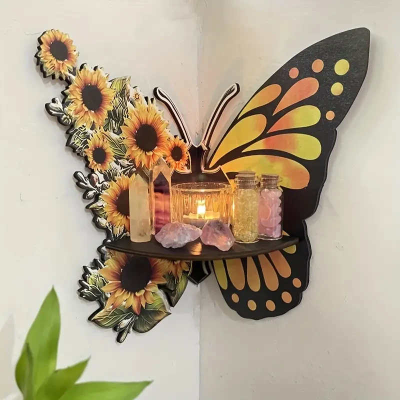 Whimsical Sunflower Butterfly Wall Corner Rack – Spacious Storage Shelf for Home & Party Decor
