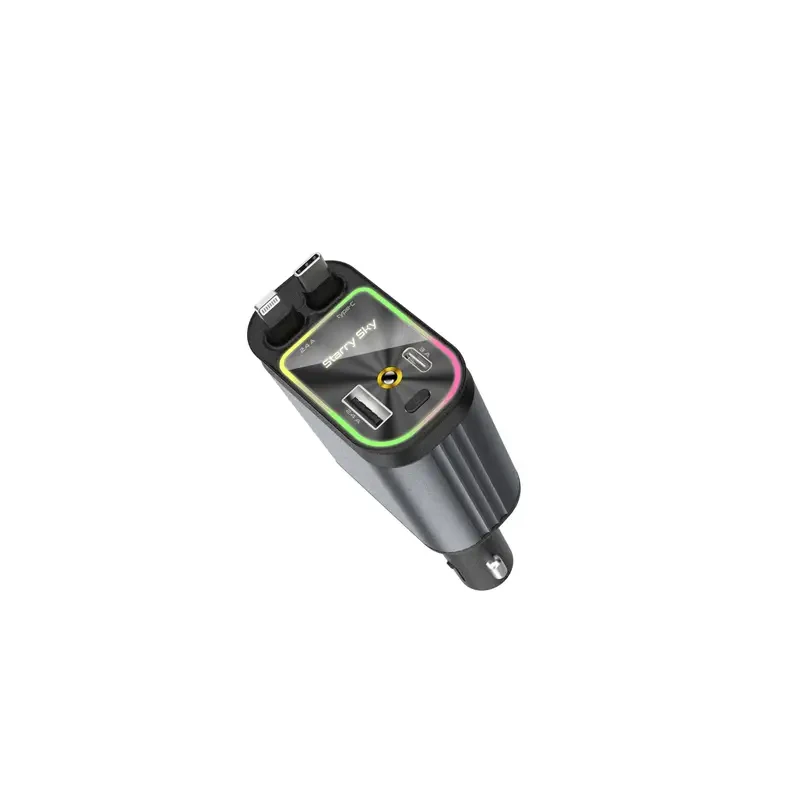 W&O 4-in-1 Retractable Car Charger – High-Power Adapter with USB & Type-C Ports