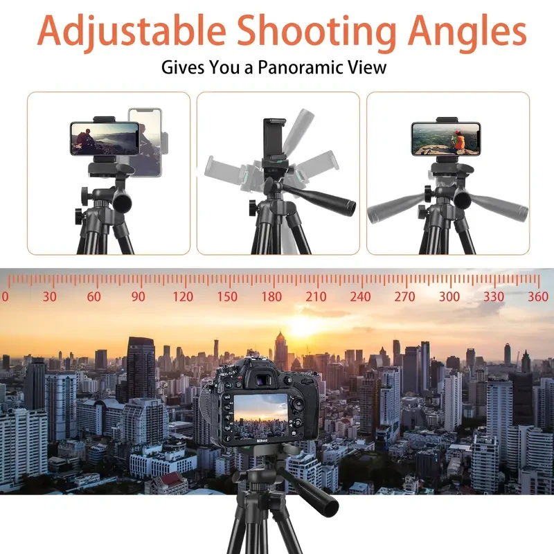 51" Adjustable Travel Tripod – Phone Holder & Remote Control