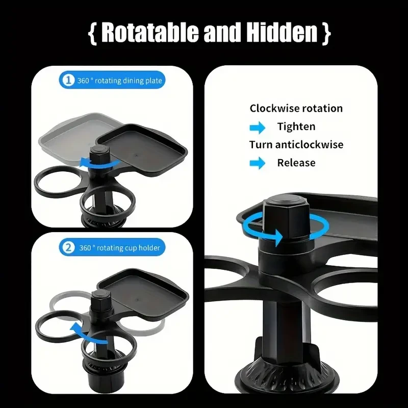 360° Rotatable Car Cup Holder – Expandable Snack Tray